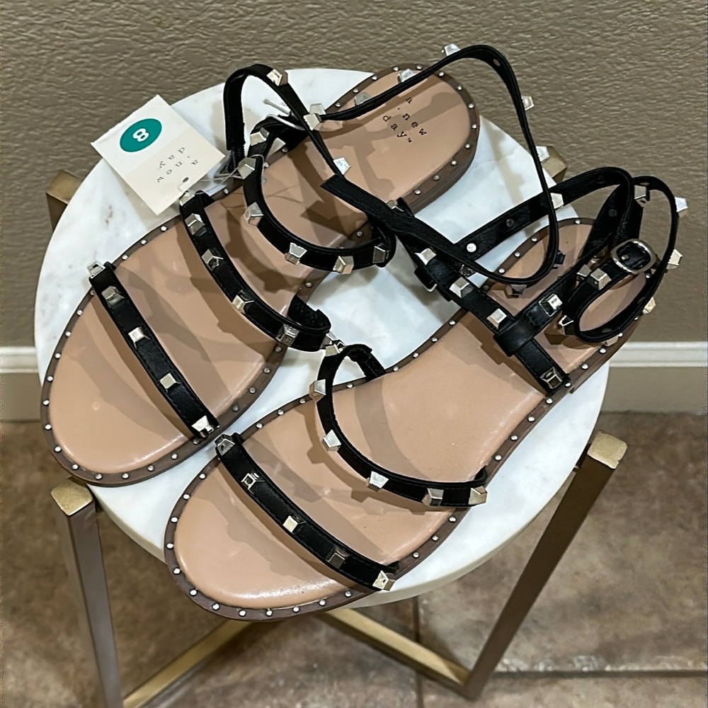 NWT Black & Silver Studded Sandals